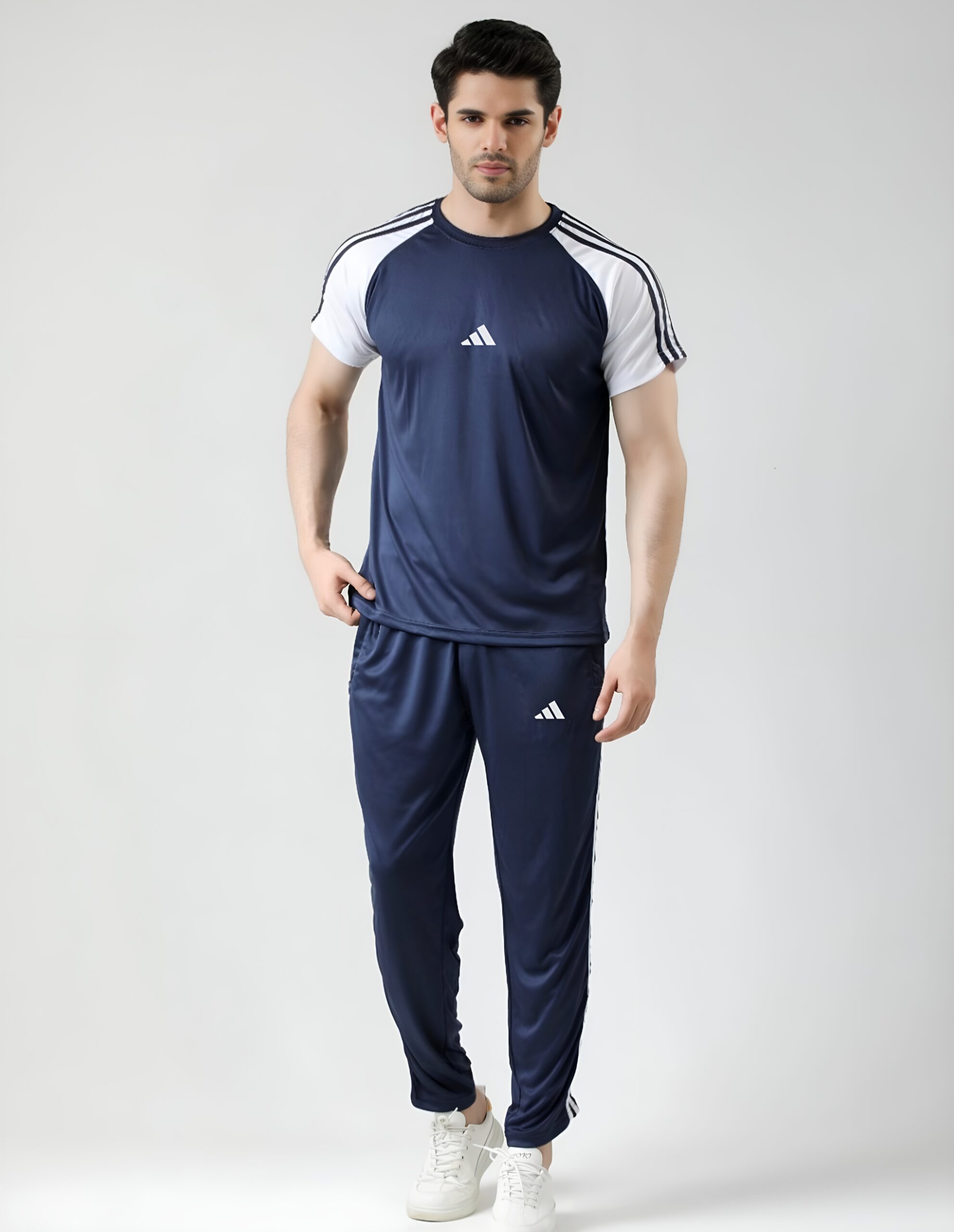 Adidas-Style Summer Tracksuit – Navy & White | MF Studio