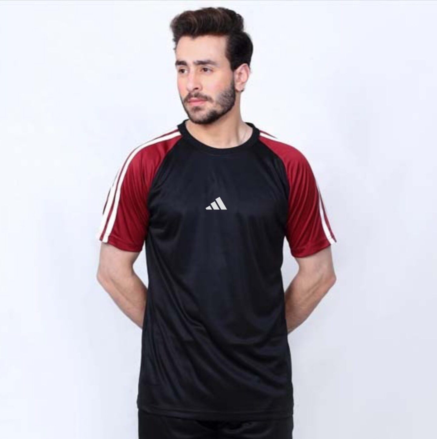 Adidas T-Shirt – Black & Maroon with Comfort & Sporty Style