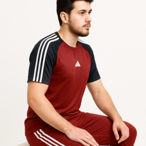 Adidas-Style Summer Tracksuit Maroon & Black – Stylish & Comfortable