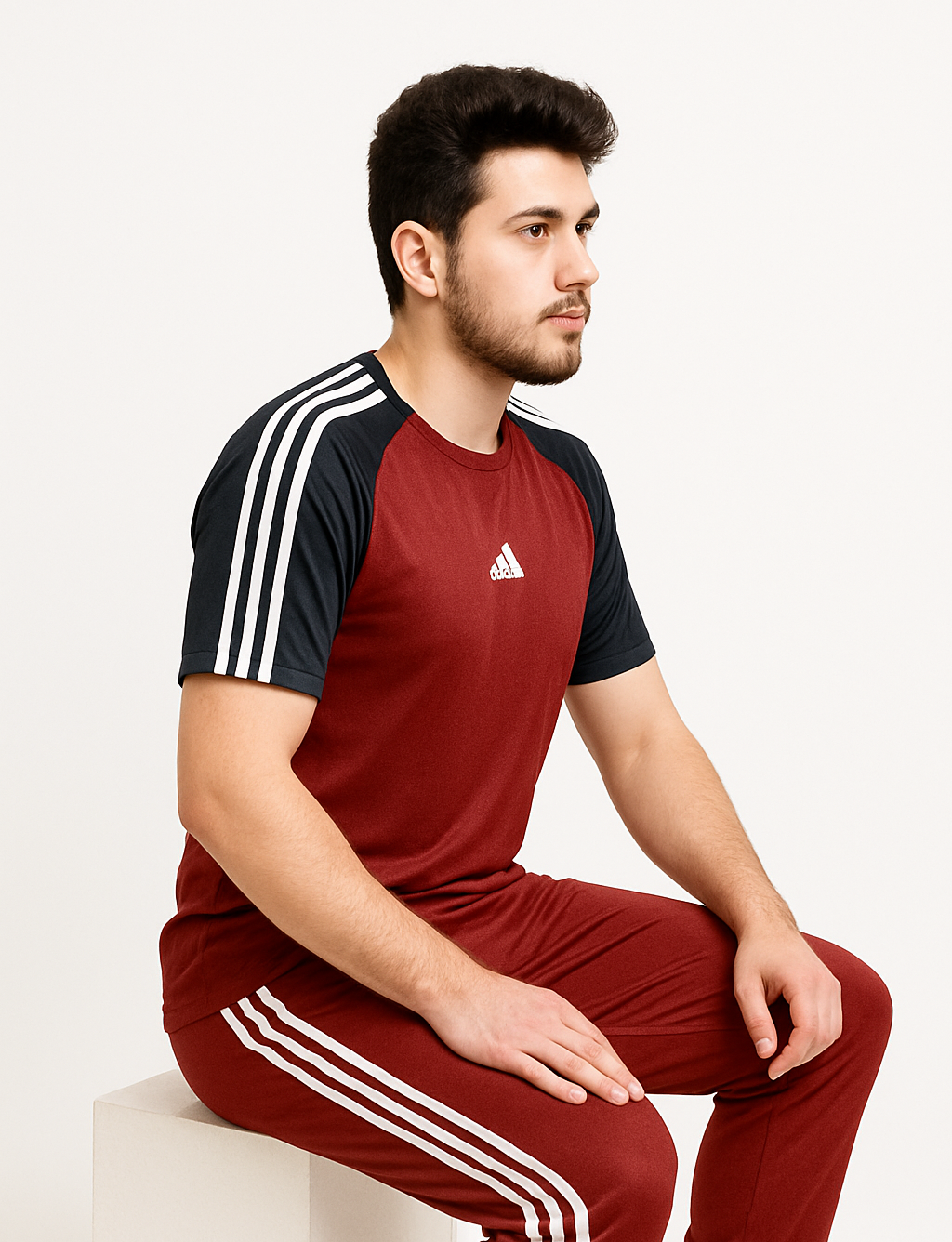 Adidas-Style Summer Tracksuit Maroon & Black – Stylish & Comfortable