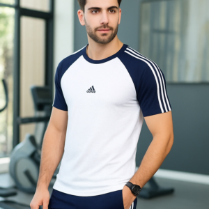 Adidas-Style Summer Tracksuit – White & Navy Blue | MF Studio