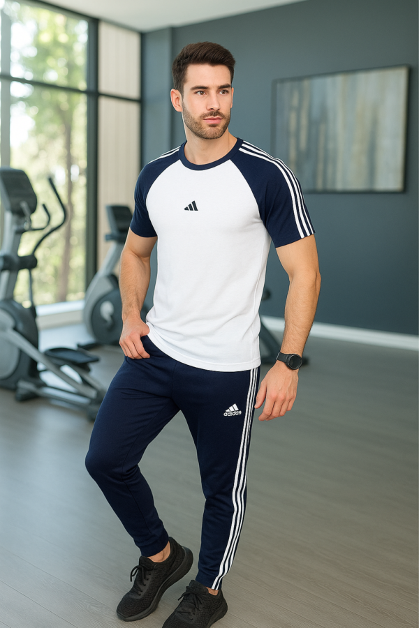 Adidas-Style Summer Tracksuit – White & Navy Blue | MF Studio - Image 2
