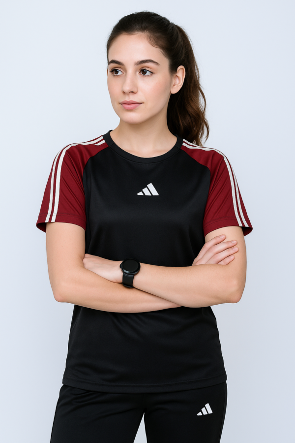 Black & Maroon Girls Tracksuit – Trendy Adidas-Style Gymwear Set for Teens | 2-Piece Outfit - Image 3