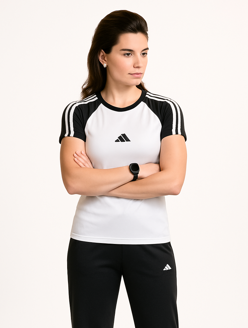White & Black Tracksuit for Girls – Stylish Summer Gymwear Adidas-Style