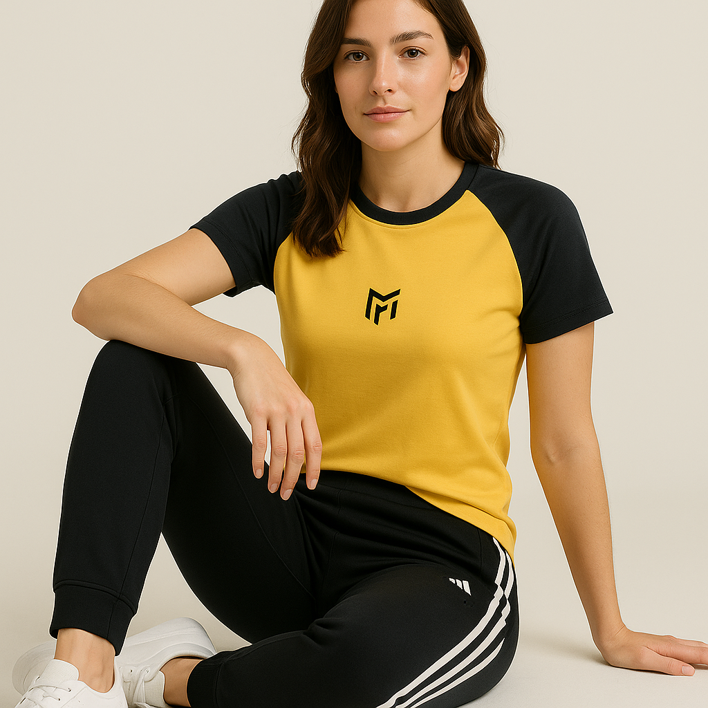 Girls Yellow & Black Tracksuit – Export Quality Mesh Fabric for Casual Wear & Gymwear | Adidas-Style 2-Piece Set by MF Studio