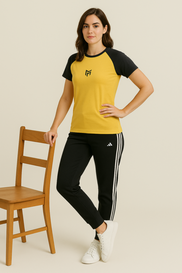 Girls Yellow & Black Tracksuit – Export Quality Mesh Fabric for Casual Wear & Gymwear | Adidas-Style 2-Piece Set by MF Studio - Image 3